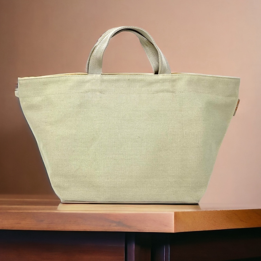 Max Mara Natural Tan Canvas Top Handle Bag